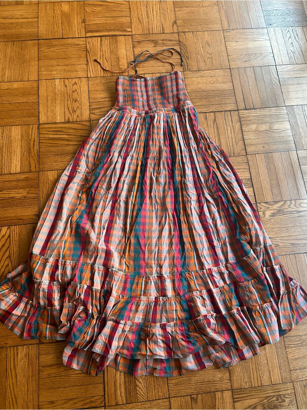 Free People Multicolor Plaid Maxi Dress in Red, Blue, Orange